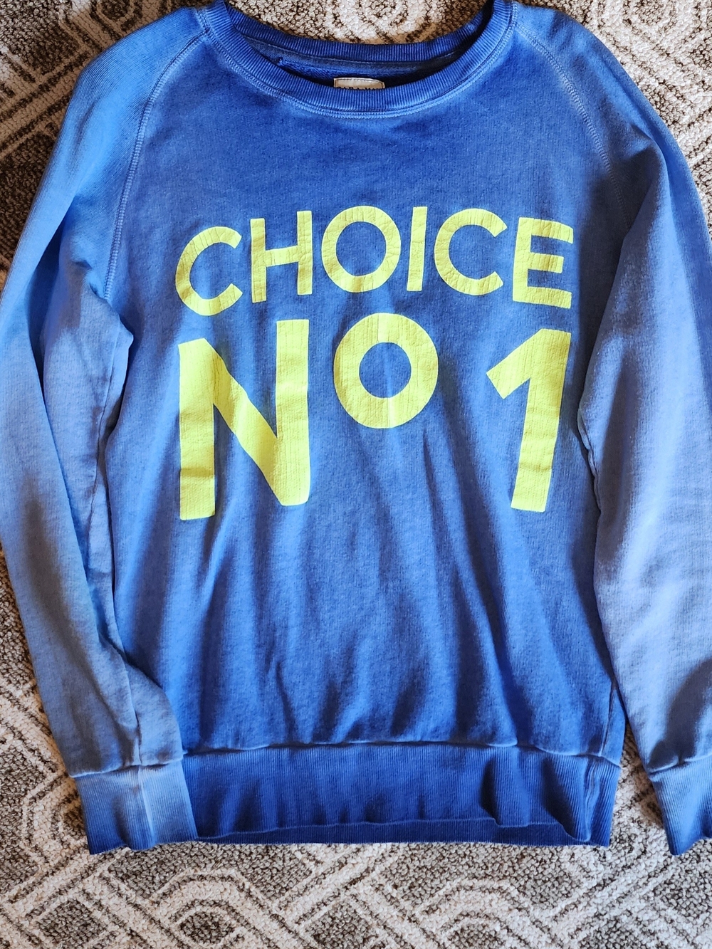 Zara Blue Sweatshirt with Neon Yellow "CHOICE NO 1" Graphic
